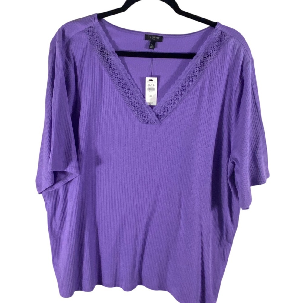 Talbots Violet V-Neck Lace trimmed Women's Top Sz 3X NWT